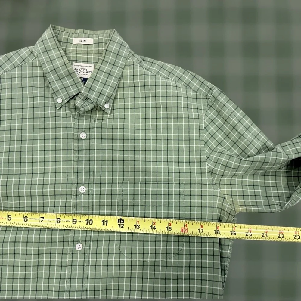 J Crew Button Down Shirt Mens Sz M Slim Fit Size Green Plaid Long Sleeve